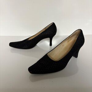 Rangoni Firenze Black Suede Leather Heels Size 7.5B Italy Elegant Womens Shoes